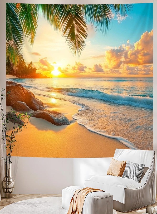 AOHMPT Ocean Tapestry, Beach Evening Sunset Tapestry, Natural Beach Palm Tree Landscape Tapestries Poster, Seaside Landscape Wall Hanging for Bedroom, Dorm Room and Living Room Wall Decor 79" L x 59" W - Image 5